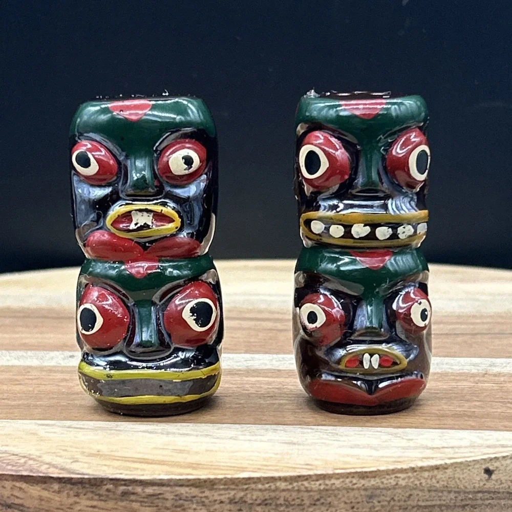 Vintage Totem Pole Salt & Pepper Shakers Hand-Painted Tiki Victoria Ceramics